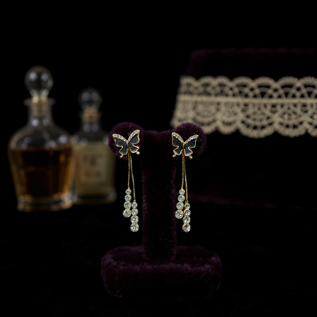 BUTTERFLY DROP EARRINGS WITH CRYSTAL ACCENTS