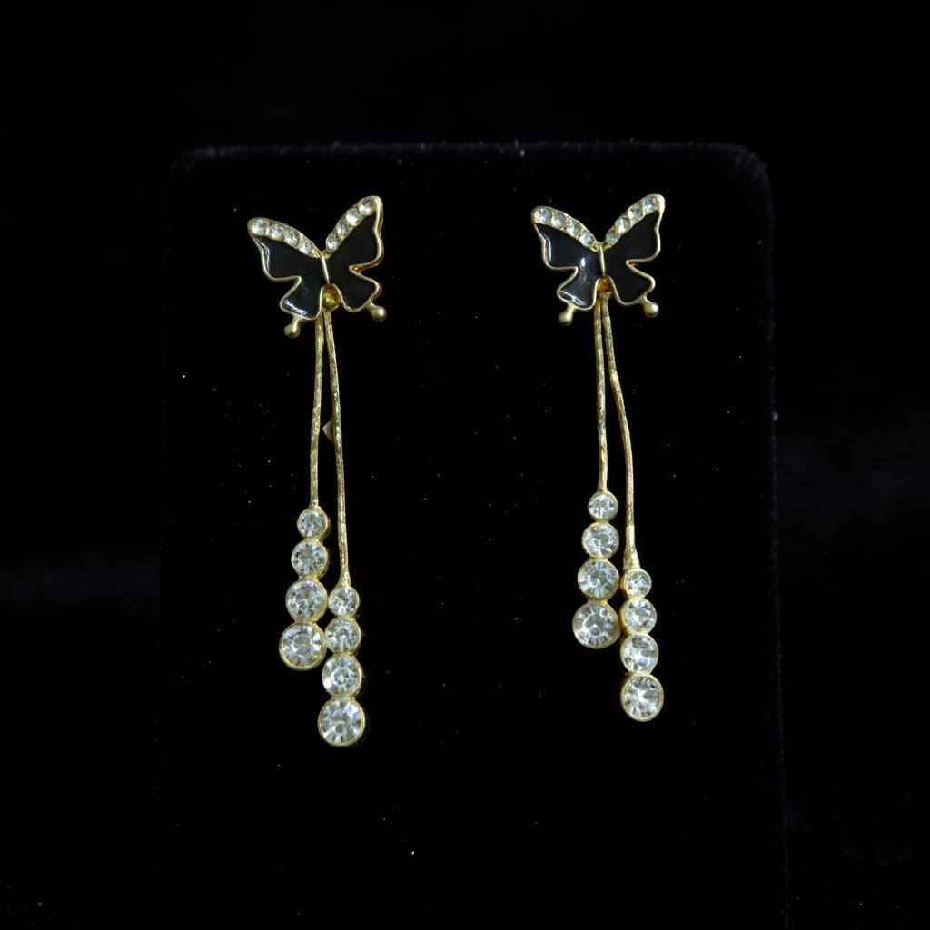 BUTTERFLY DROP EARRINGS WITH CRYSTAL ACCENTS