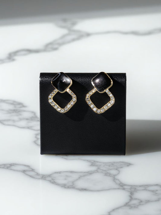 BLACK & CRYSTAL GEOMETRIC DROP EARRINGS