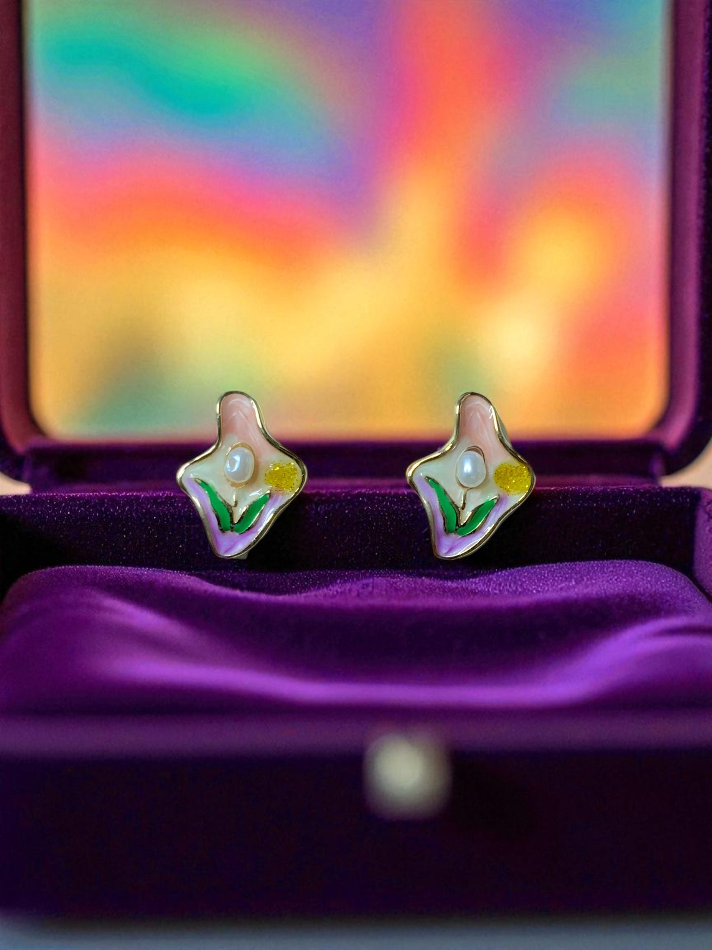 PASTEL BLOOM ENAMEL & PEARL STUD EARRINGS