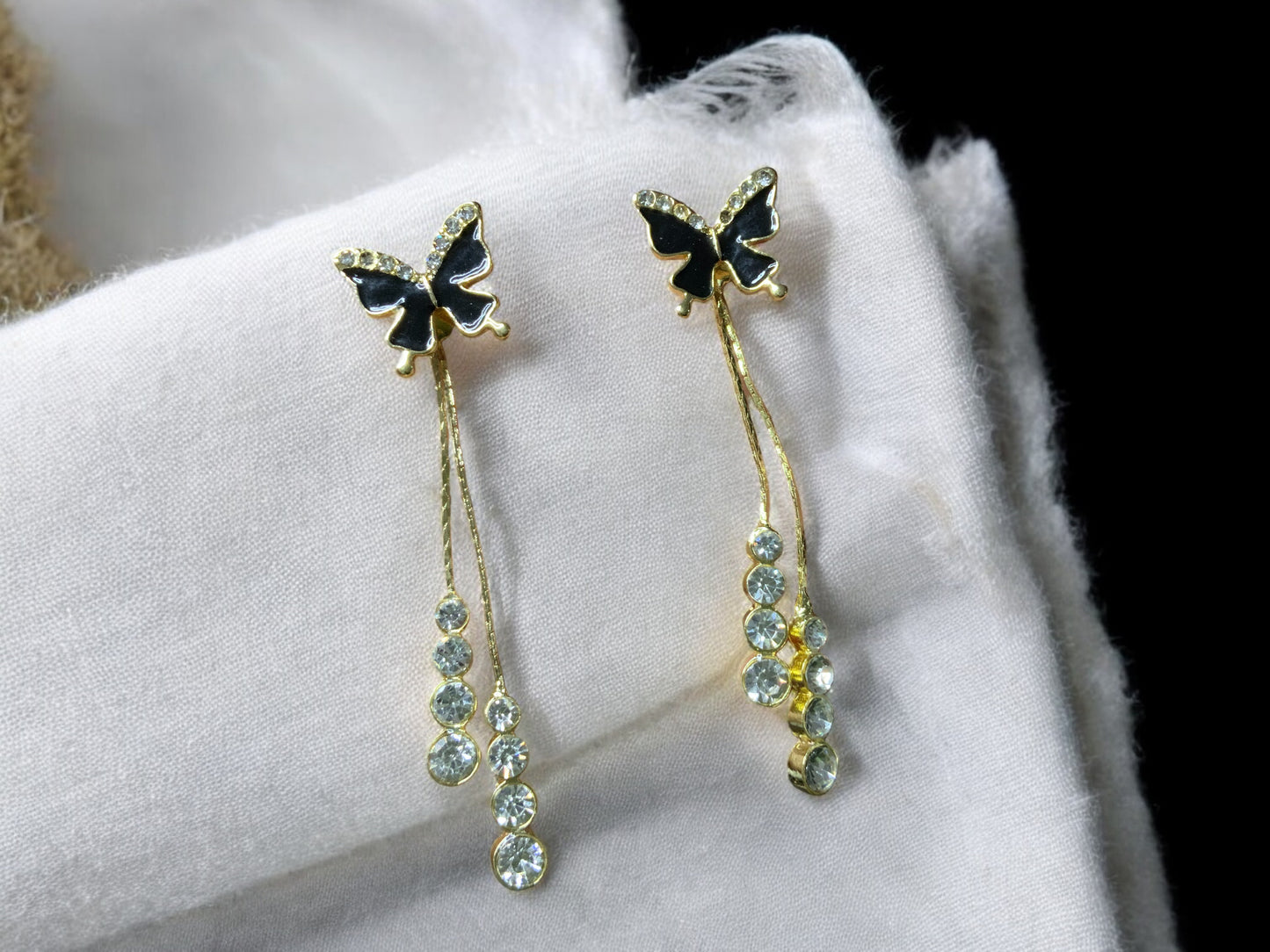 BUTTERFLY DROP EARRINGS WITH CRYSTAL ACCENTS