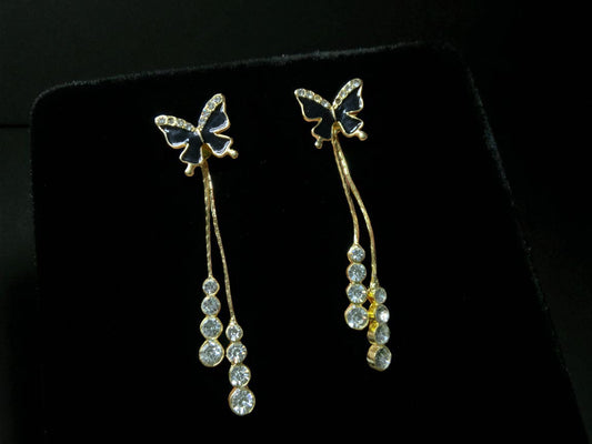 BUTTERFLY DROP EARRINGS WITH CRYSTAL ACCENTS