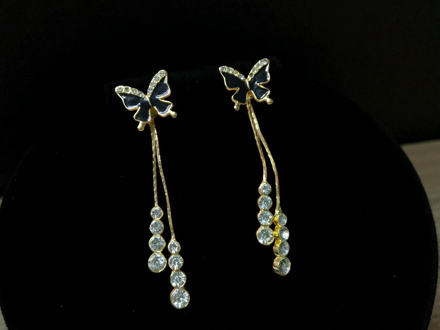 BUTTERFLY DROP EARRINGS WITH CRYSTAL ACCENTS