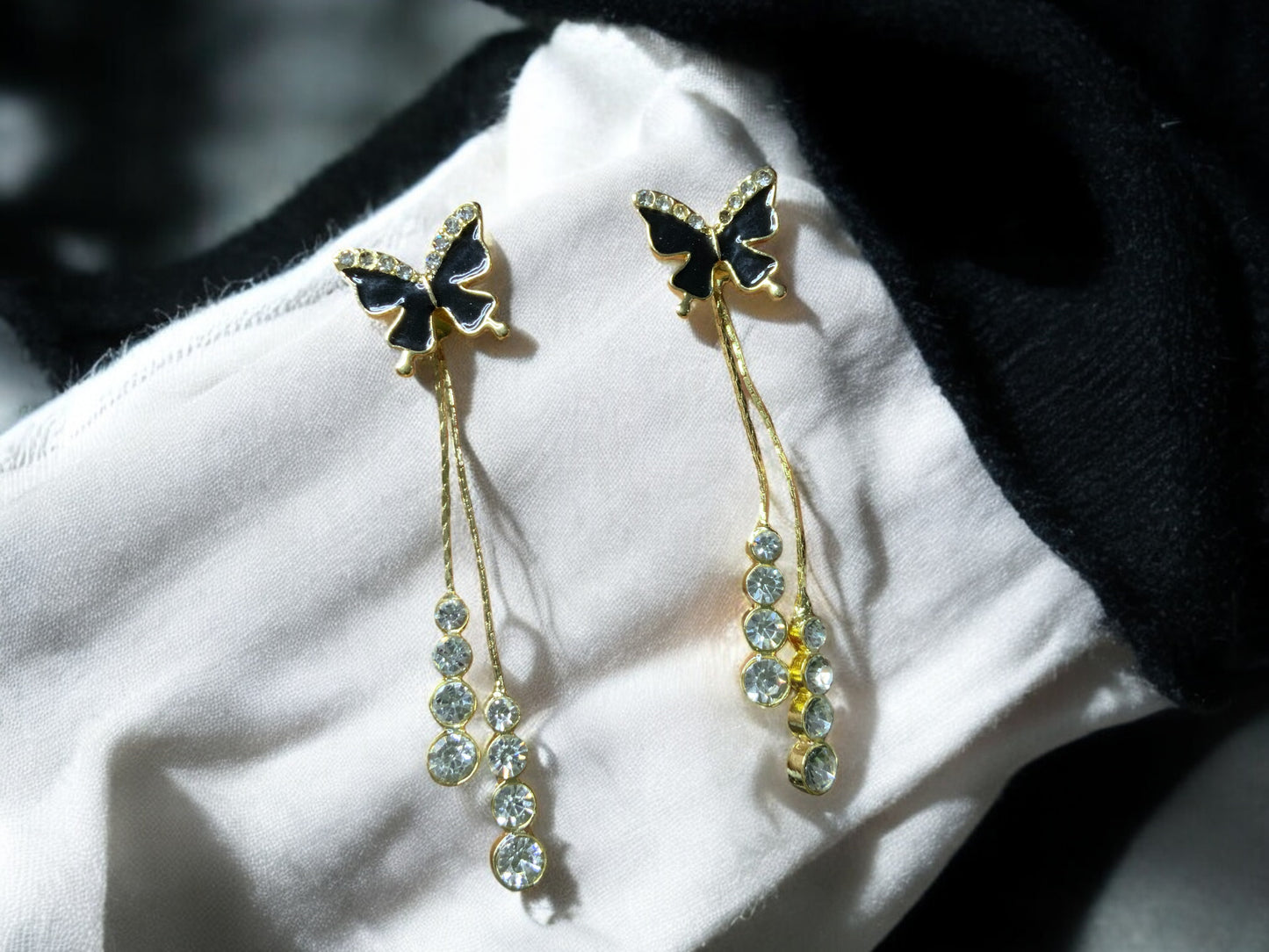 BUTTERFLY DROP EARRINGS WITH CRYSTAL ACCENTS