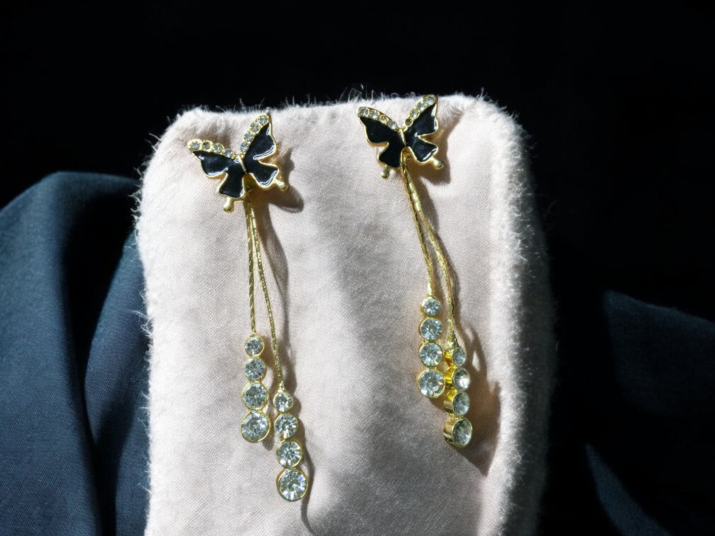 BUTTERFLY DROP EARRINGS WITH CRYSTAL ACCENTS