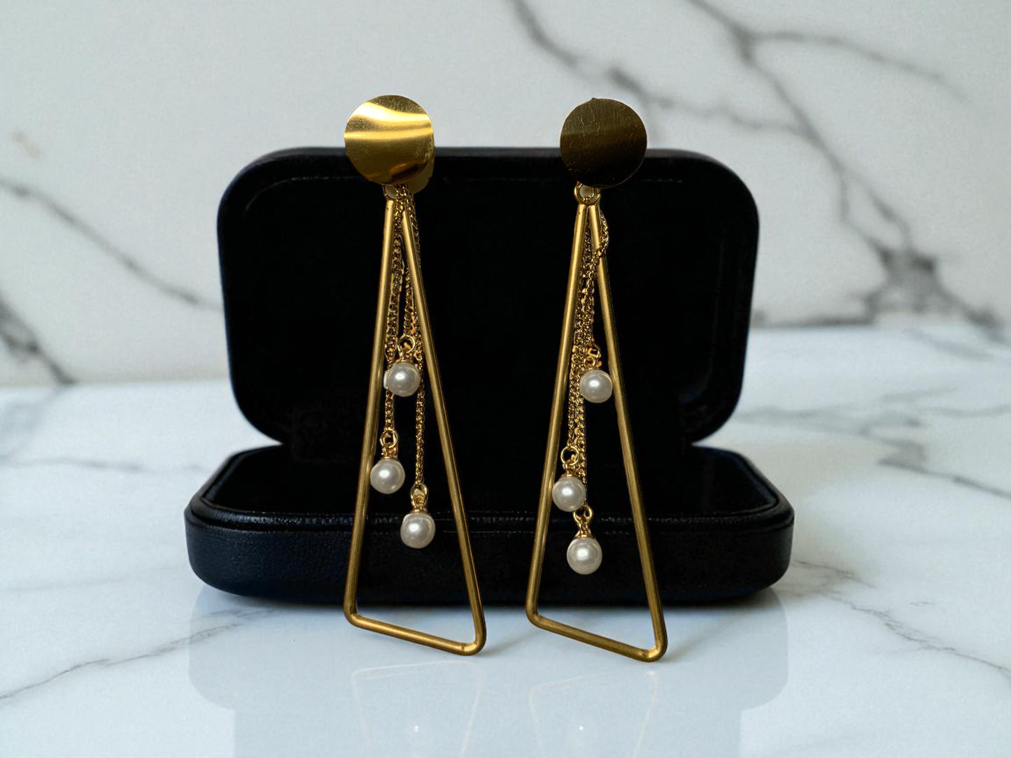 PEARL DRAPE GEOMETRIC DROP EARRINGS
