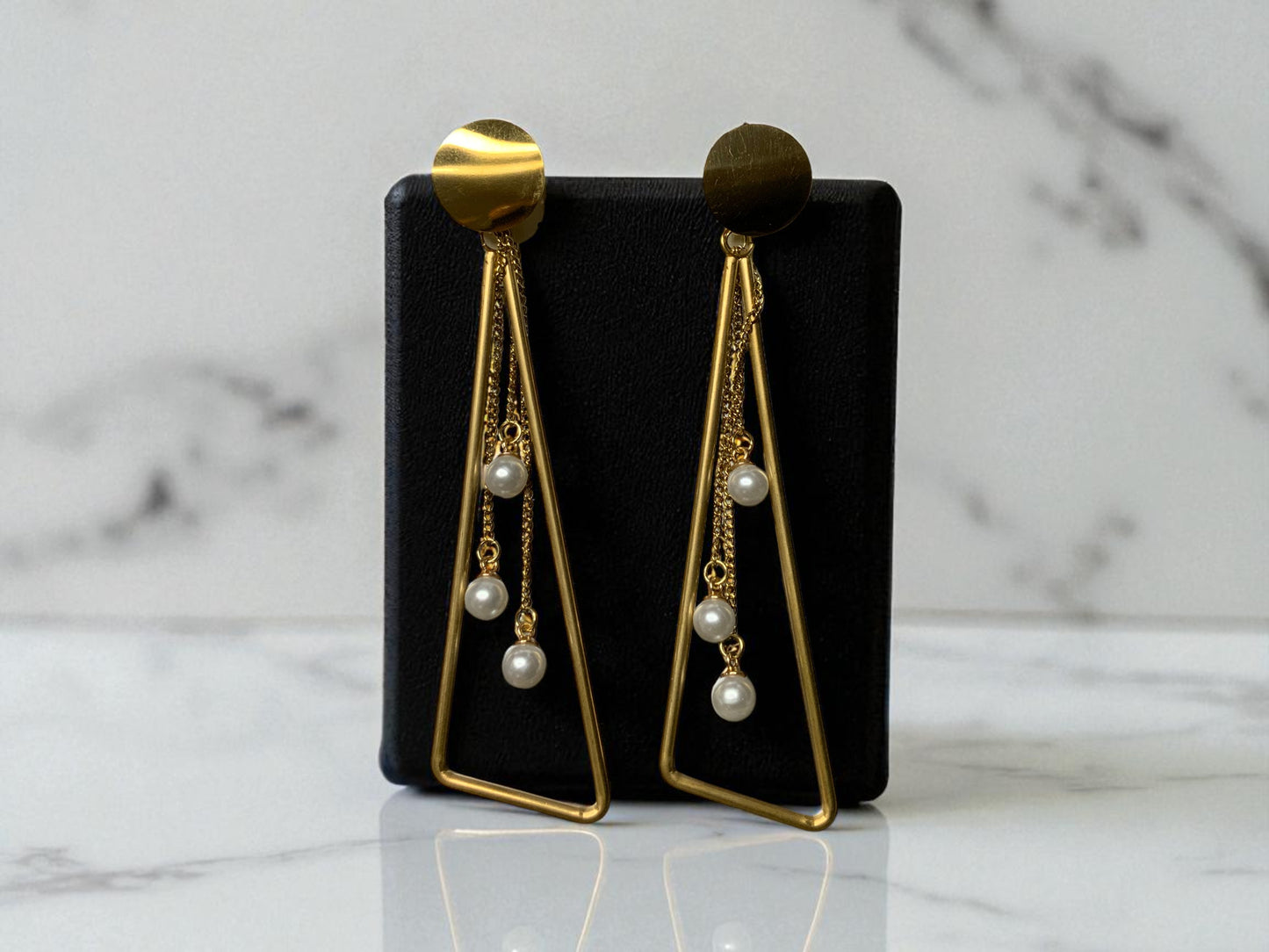 PEARL DRAPE GEOMETRIC DROP EARRINGS
