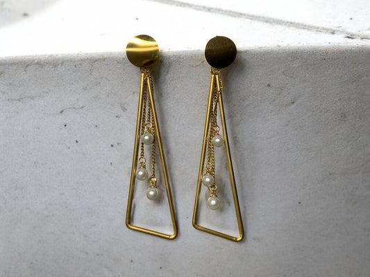 PEARL DRAPE GEOMETRIC DROP EARRINGS