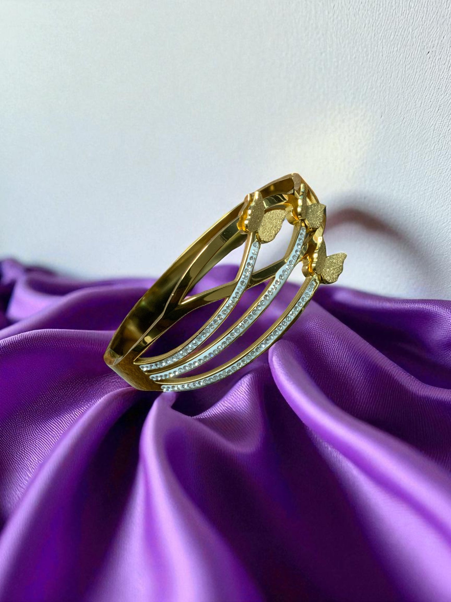 GOLDEN BUTTERFLY CASCADE CZ BANGLE BRACELET