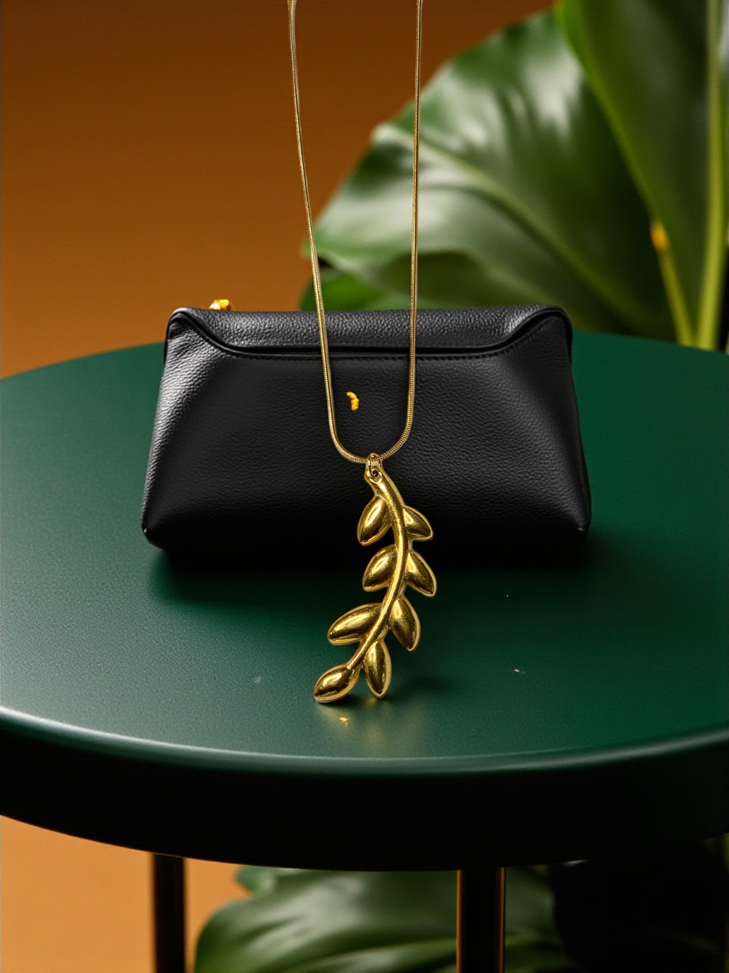 GOLDEN OLIVE LEAF PENDANT NECKLACE