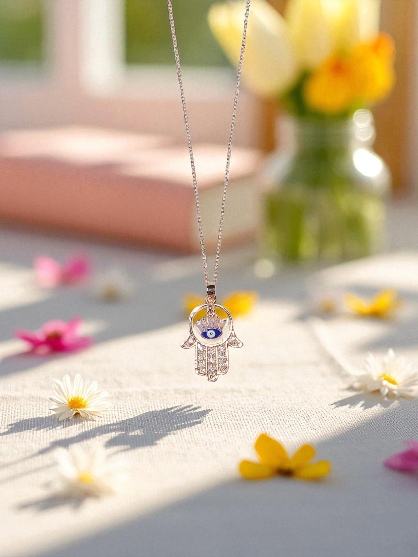 HALSKETTE MIT ANHÄNGER „HAMSA HAND UND BÖSER AUGE“