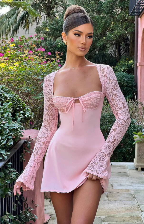 LACE LONG SLEEVE MINI DRESS