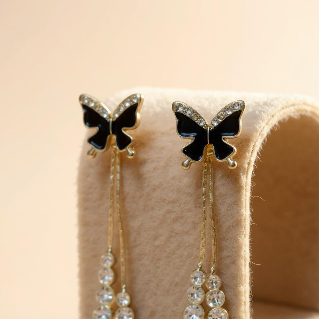 BUTTERFLY DROP EARRINGS WITH CRYSTAL ACCENTS