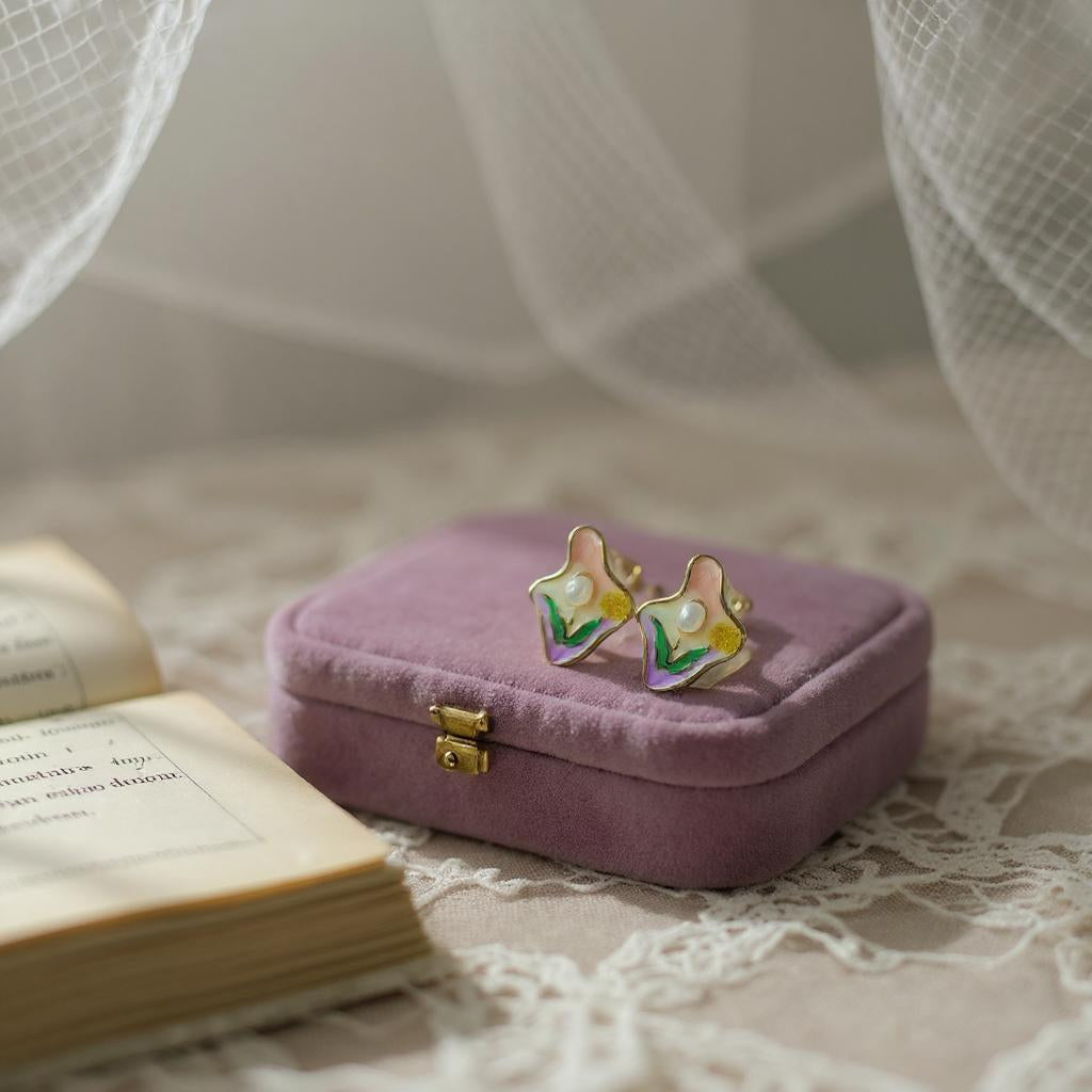 PASTEL BLOOM ENAMEL & PEARL STUD EARRINGS