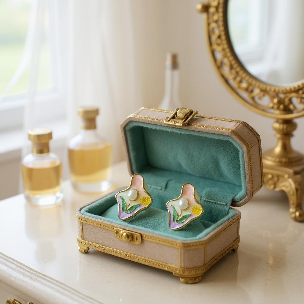 PASTEL BLOOM ENAMEL & PEARL STUD EARRINGS