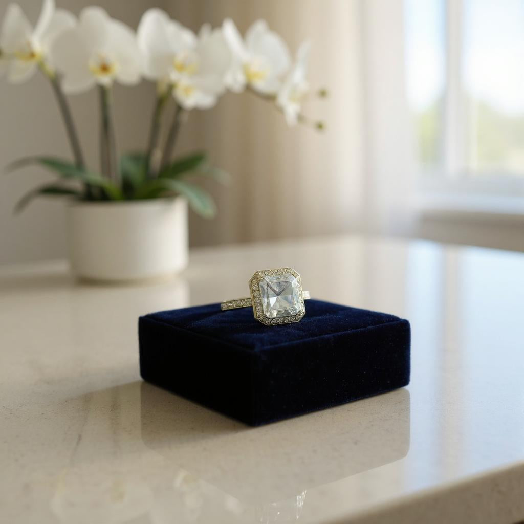 ROYAL RADIANCE EMERALD CUT CRYSTAL GOLD RING