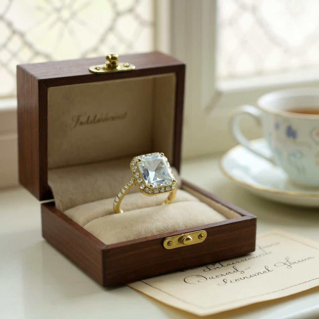 ROYAL RADIANCE EMERALD CUT CRYSTAL GOLD RING