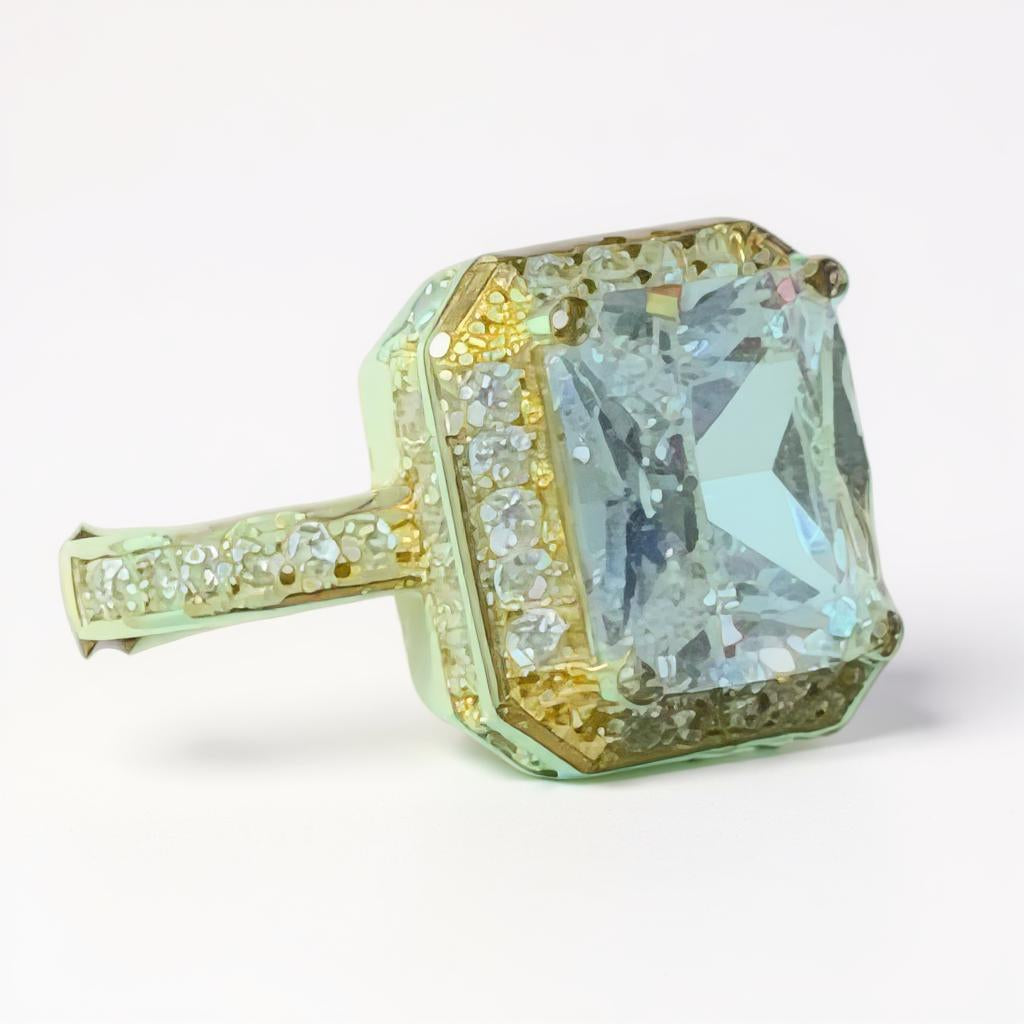ROYAL RADIANCE EMERALD CUT CRYSTAL GOLD RING