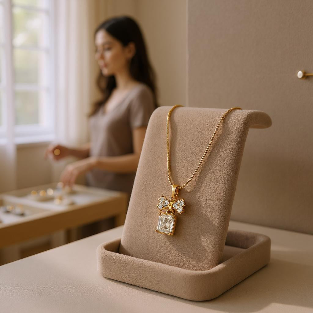 GOLDEN BOW PENDANT NECKLACE