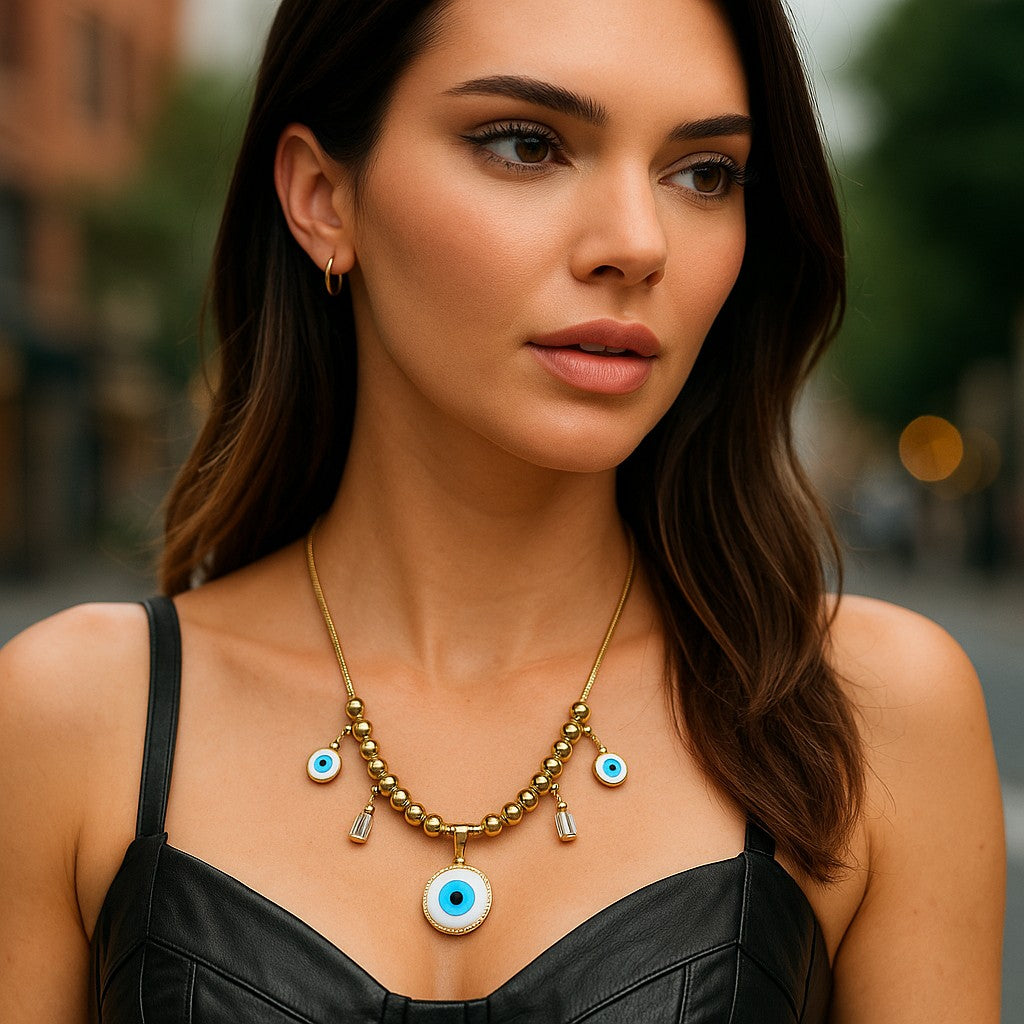 GOLDEN EVIL EYE CHARM NECKLACE