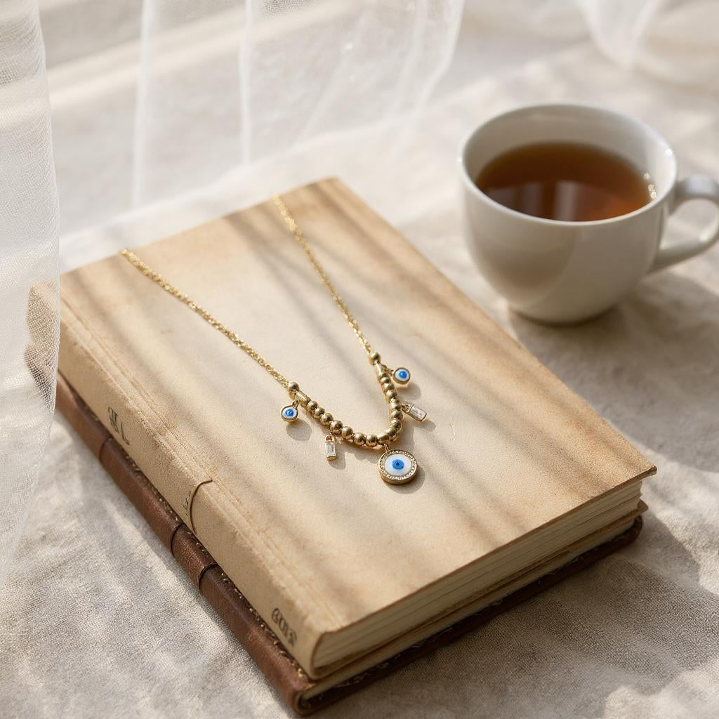 GOLDEN EVIL EYE CHARM NECKLACE