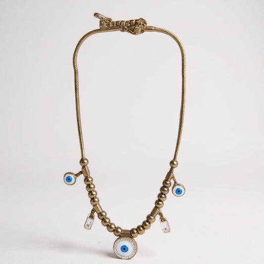 GOLDEN EVIL EYE CHARM NECKLACE