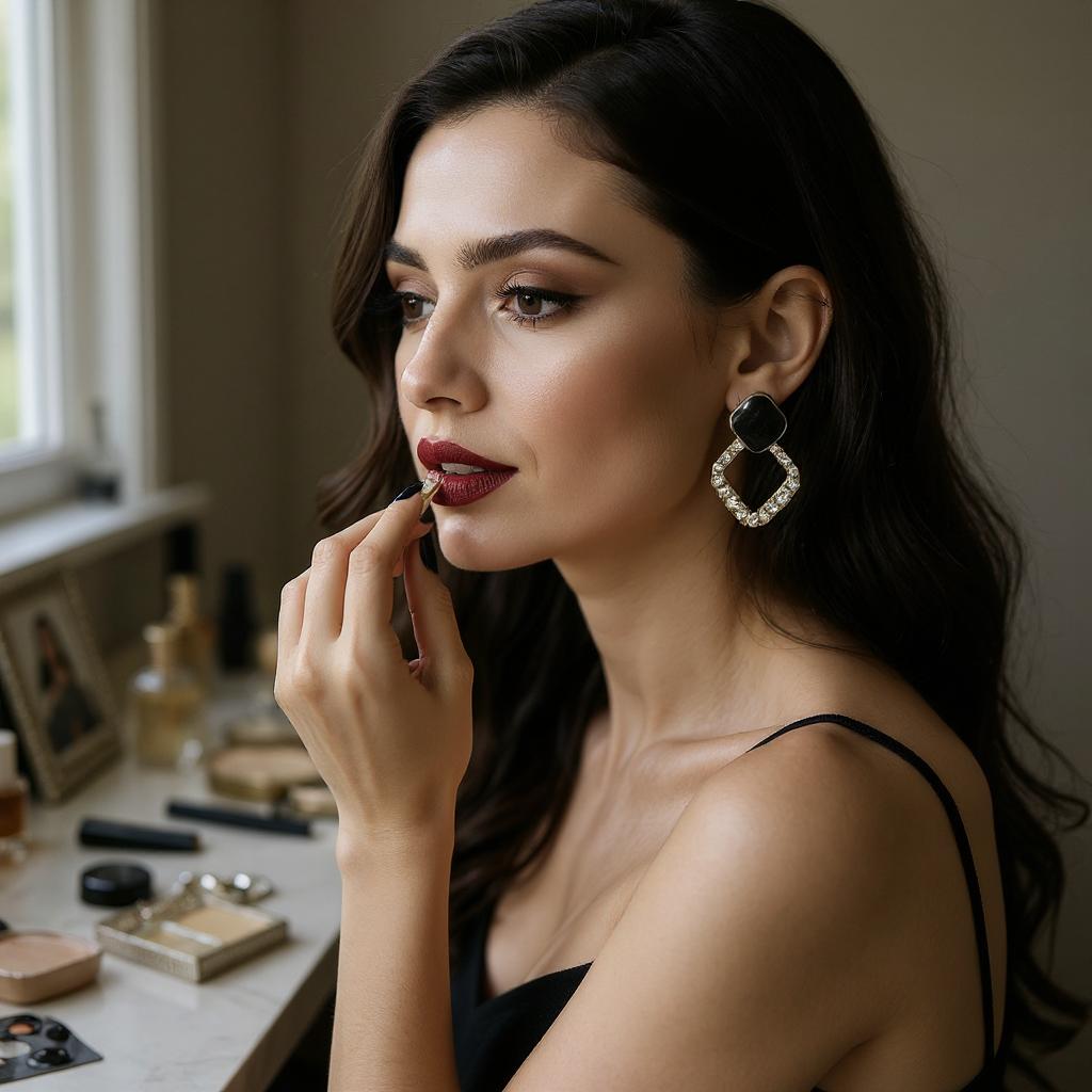 BLACK & CRYSTAL GEOMETRIC DROP EARRINGS
