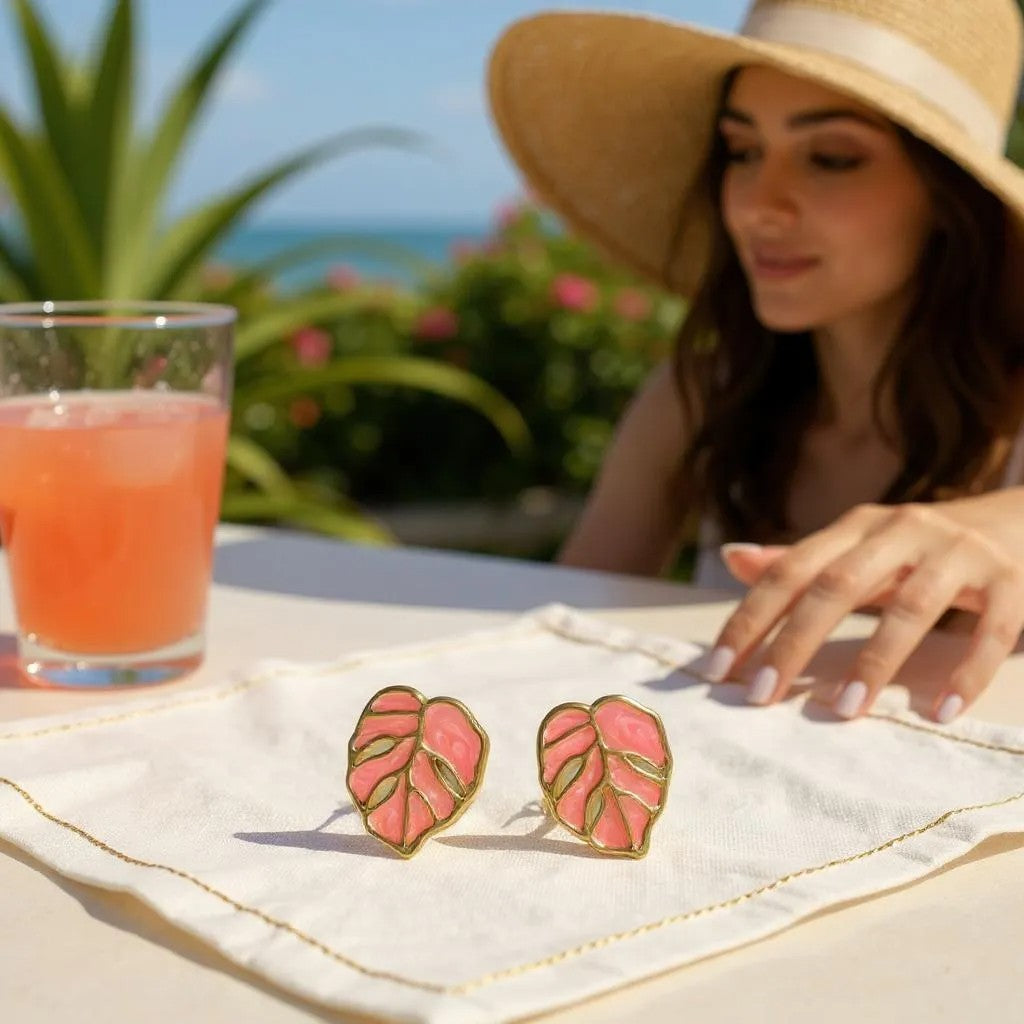 BLUSH PINK LEAF STUD EARRINGS