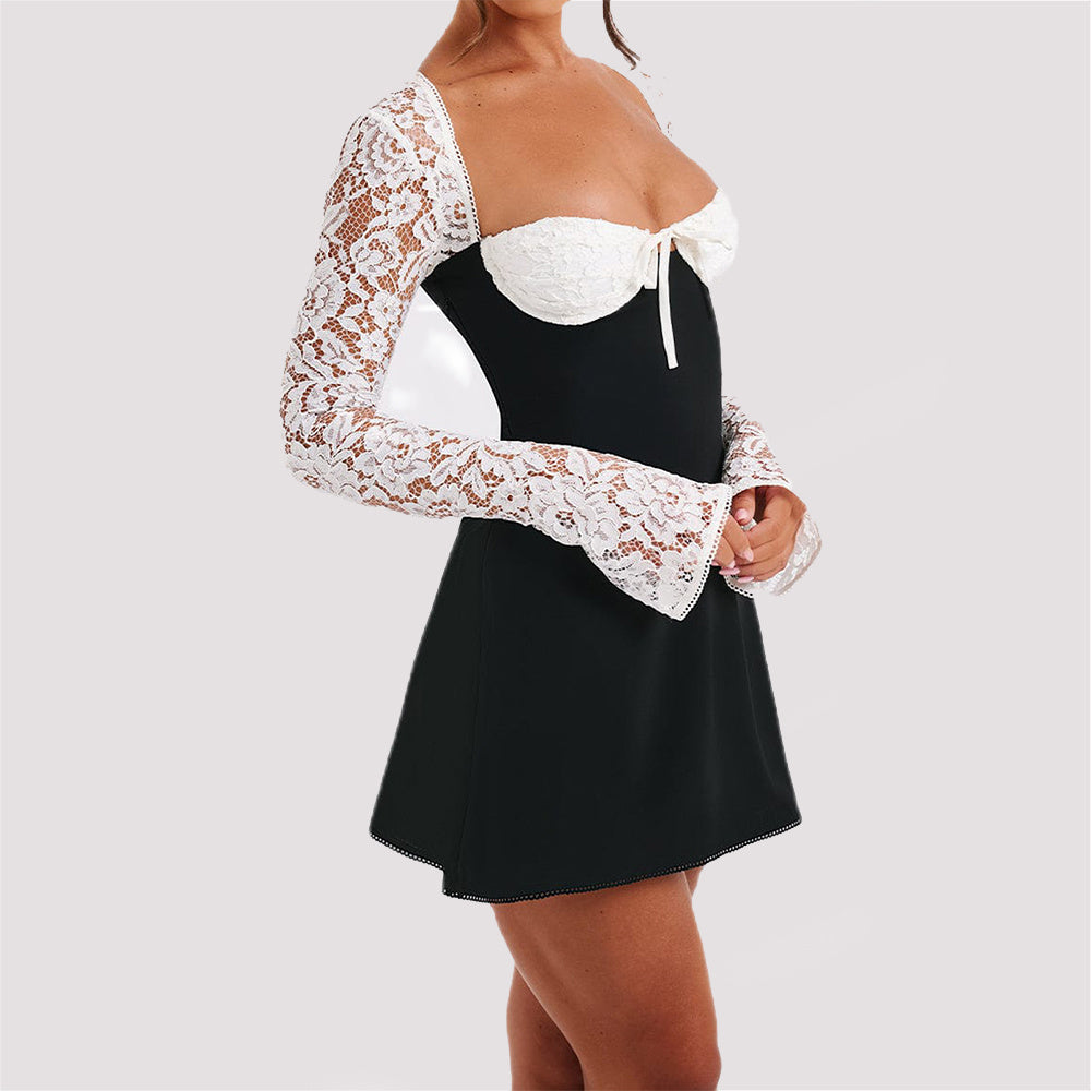 LACE LONG SLEEVE MINI DRESS