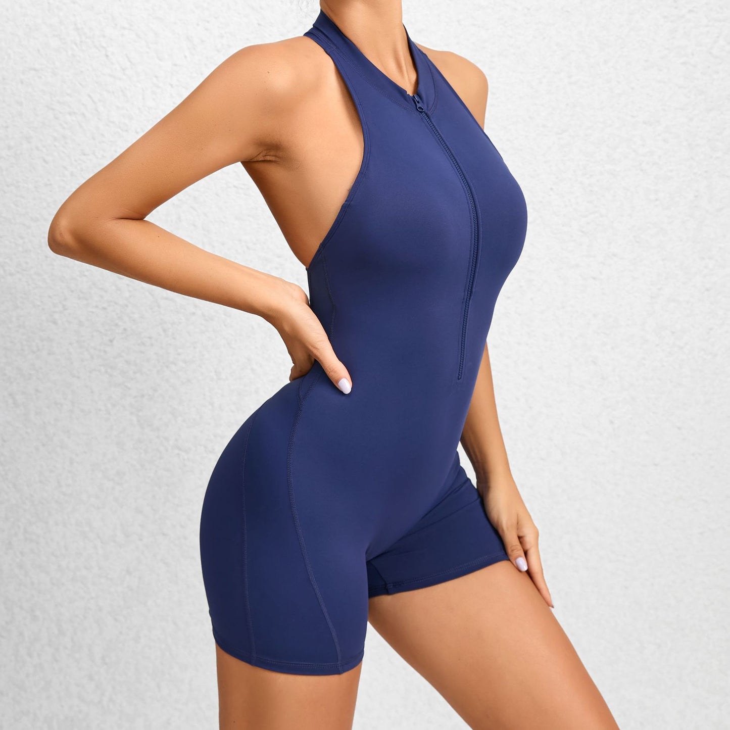 ZIPPERED YOGA FITNESS SHORTS JUMPSUIT