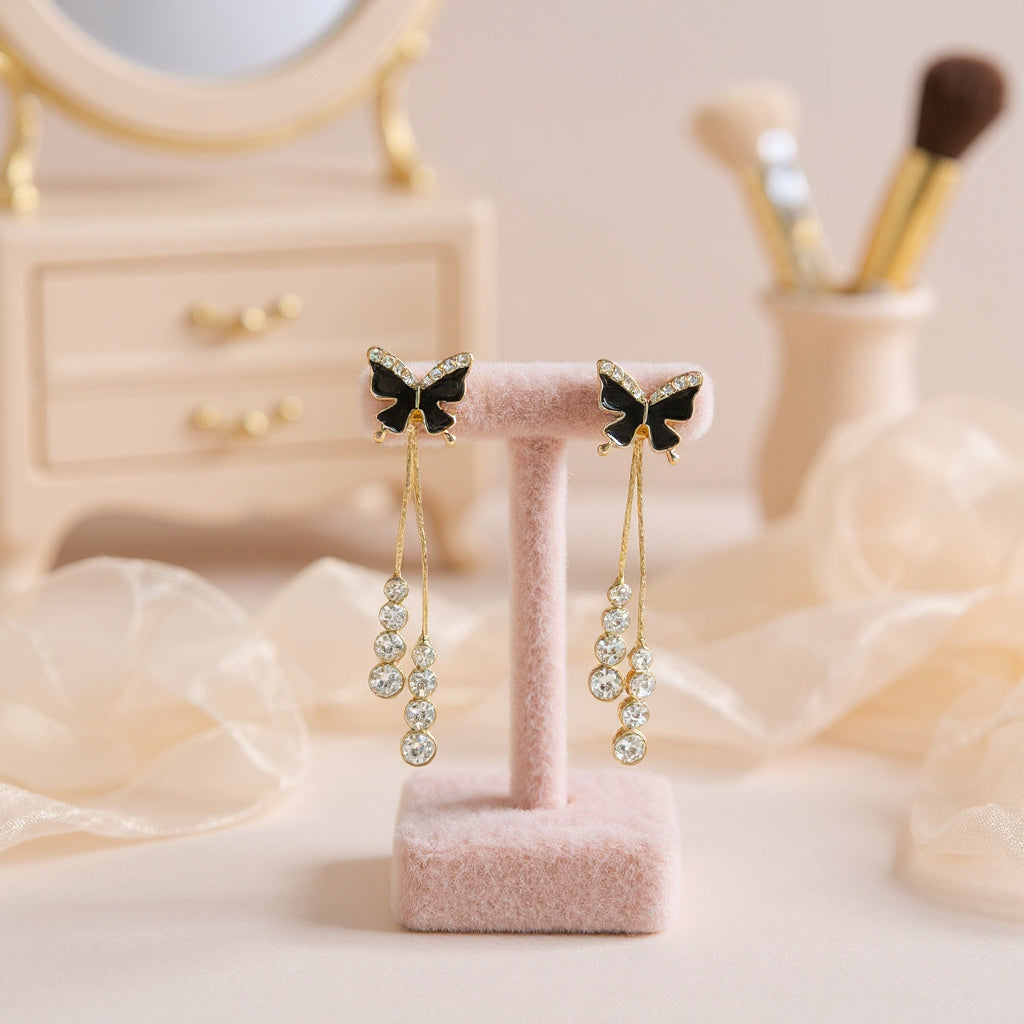 BUTTERFLY DROP EARRINGS WITH CRYSTAL ACCENTS