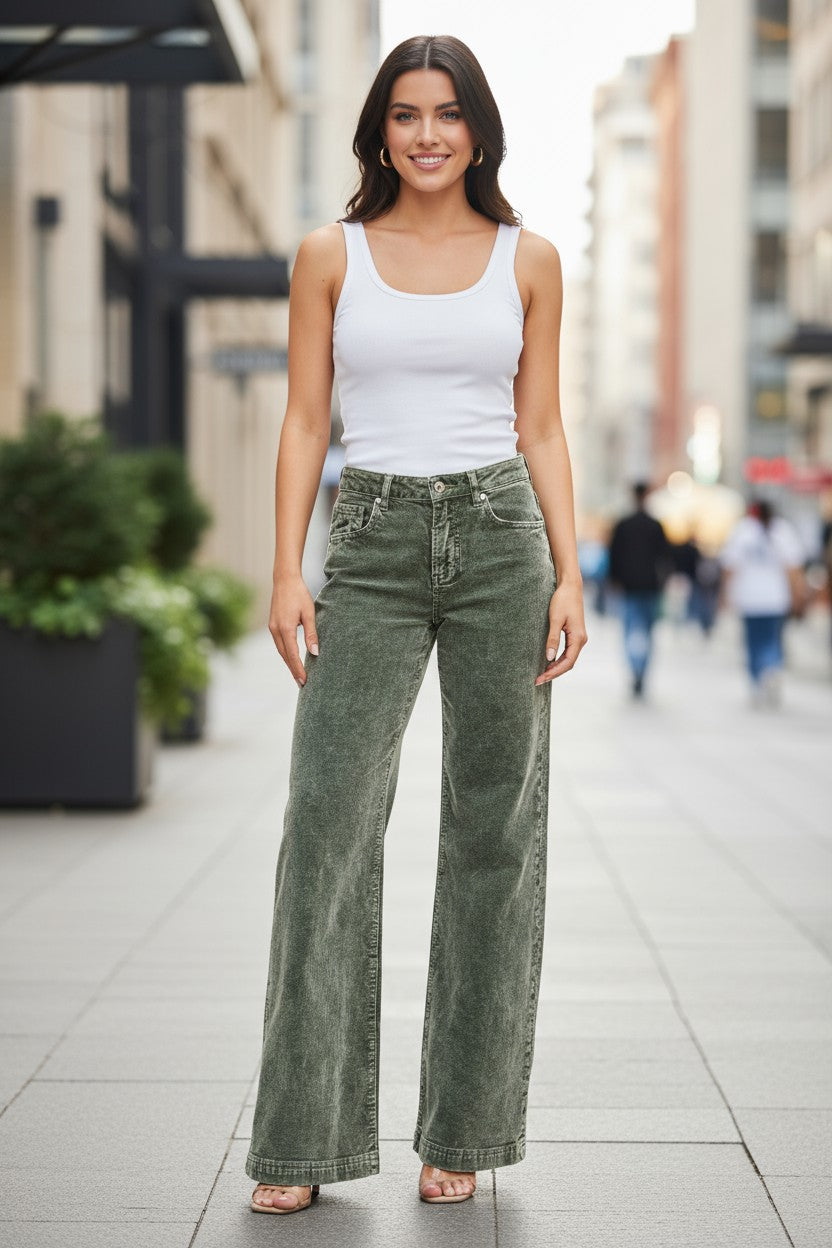 HIGH RISE WIDE LEG CORDURY JEANS