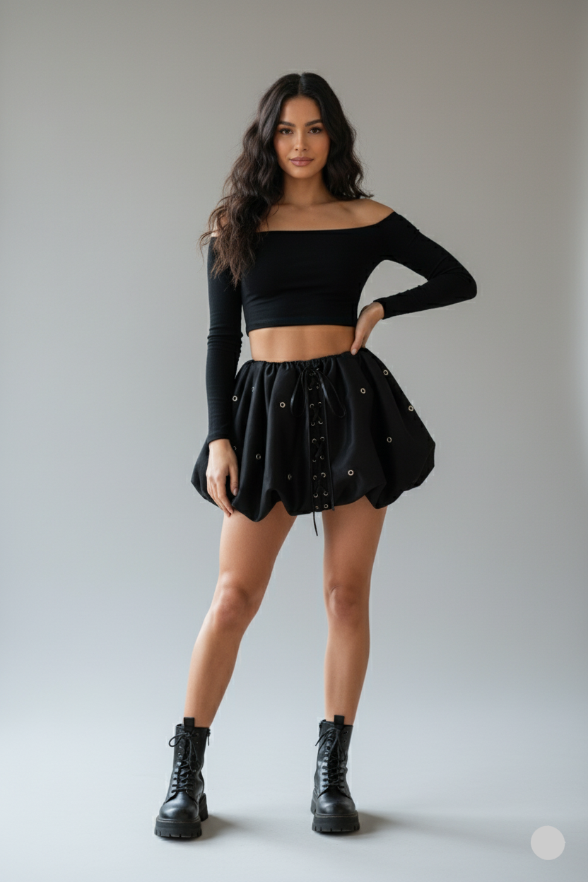 BUBBLE LACE UP MINI SKIRT