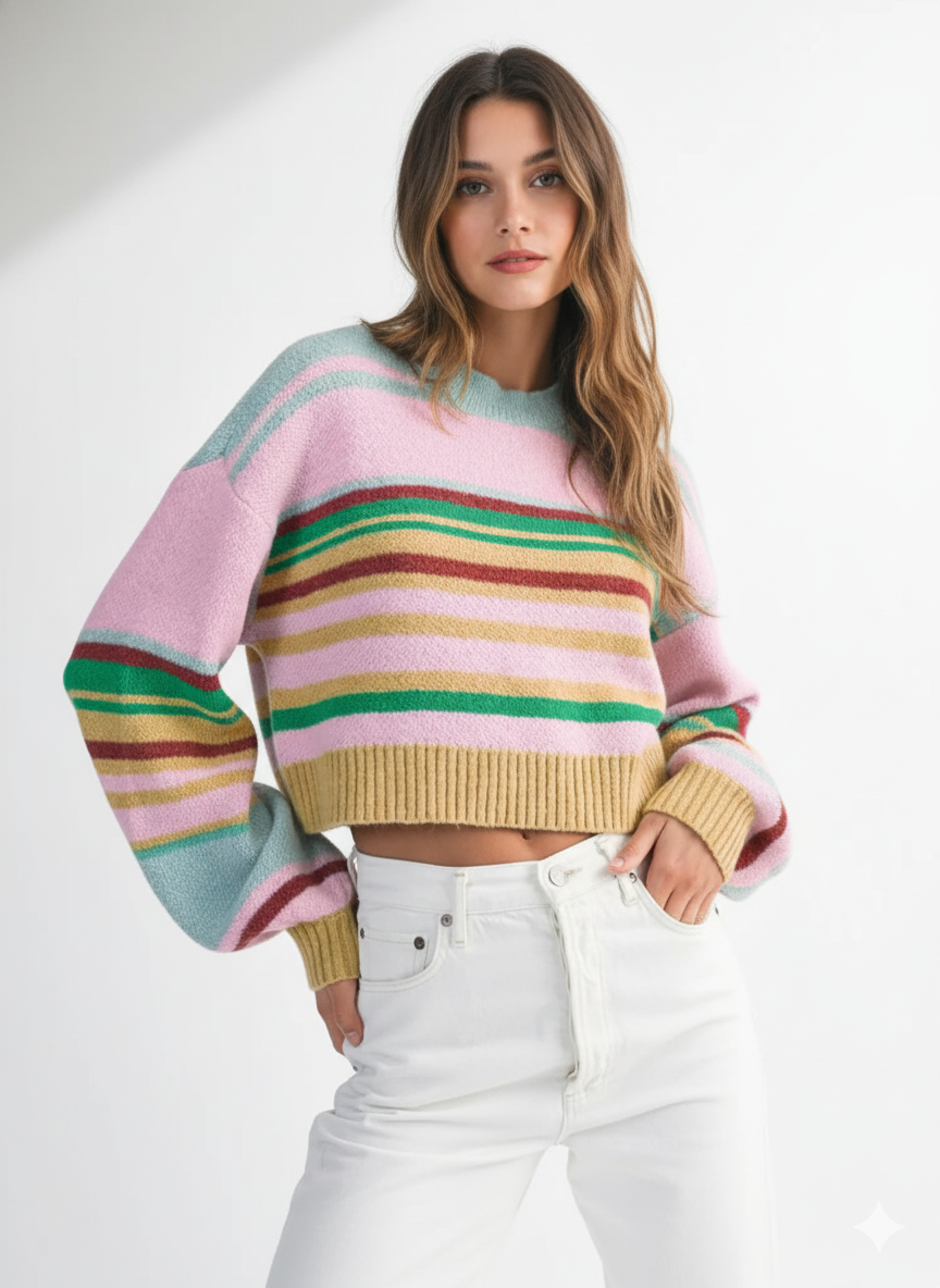 MULTICOLOUR BOXY FIT CROPPED SWEATER