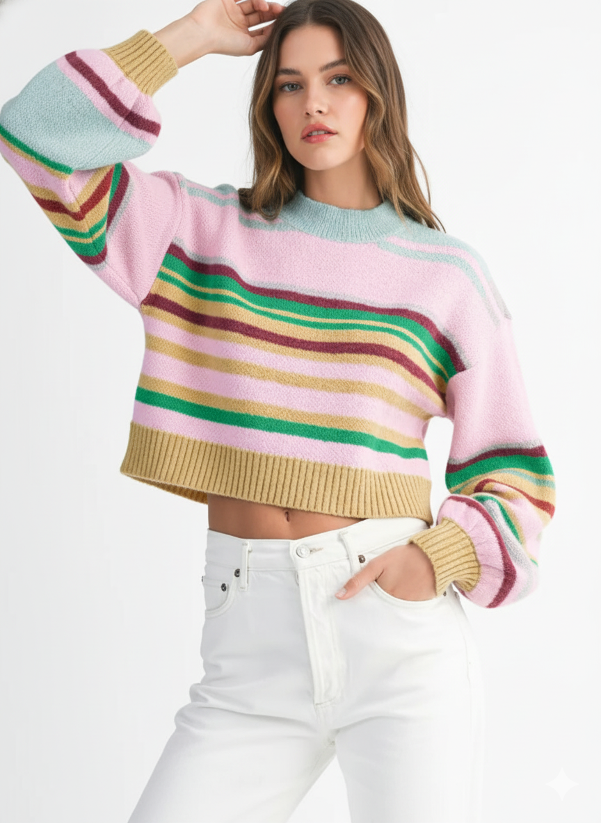 MULTICOLOUR BOXY FIT CROPPED SWEATER