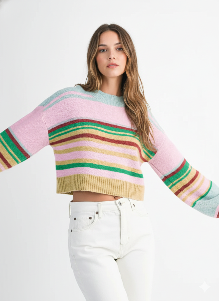 MULTICOLOUR BOXY FIT CROPPED SWEATER