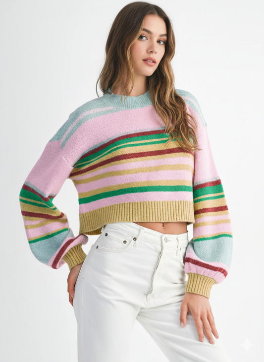 MULTICOLOUR BOXY FIT CROPPED SWEATER
