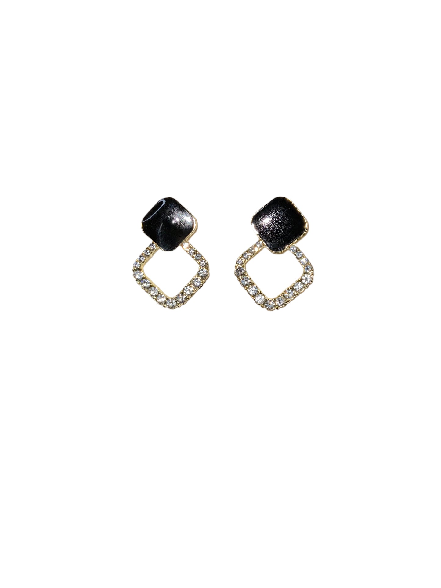 BLACK & CRYSTAL GEOMETRIC DROP EARRINGS