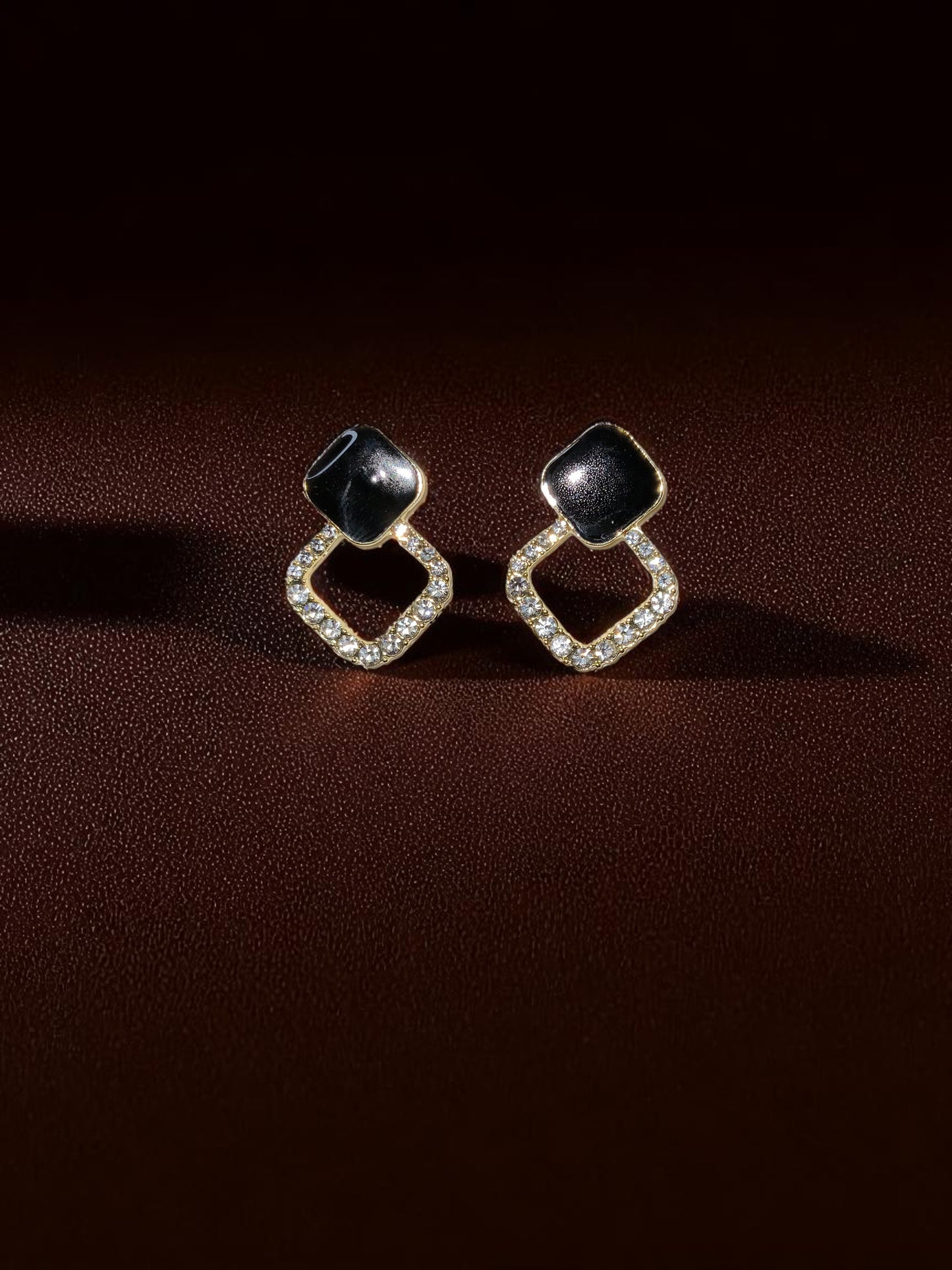 BLACK & CRYSTAL GEOMETRIC DROP EARRINGS