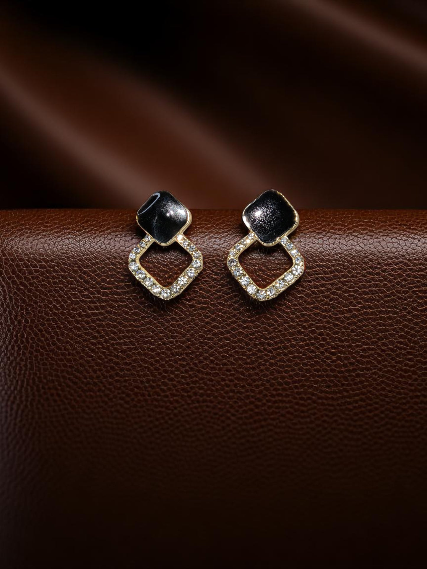 BLACK & CRYSTAL GEOMETRIC DROP EARRINGS