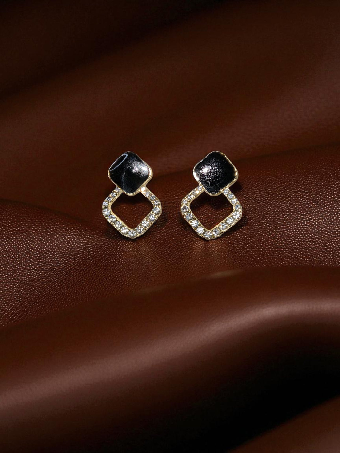 BLACK & CRYSTAL GEOMETRIC DROP EARRINGS