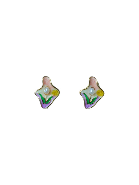 PASTEL BLOOM ENAMEL & PEARL STUD EARRINGS
