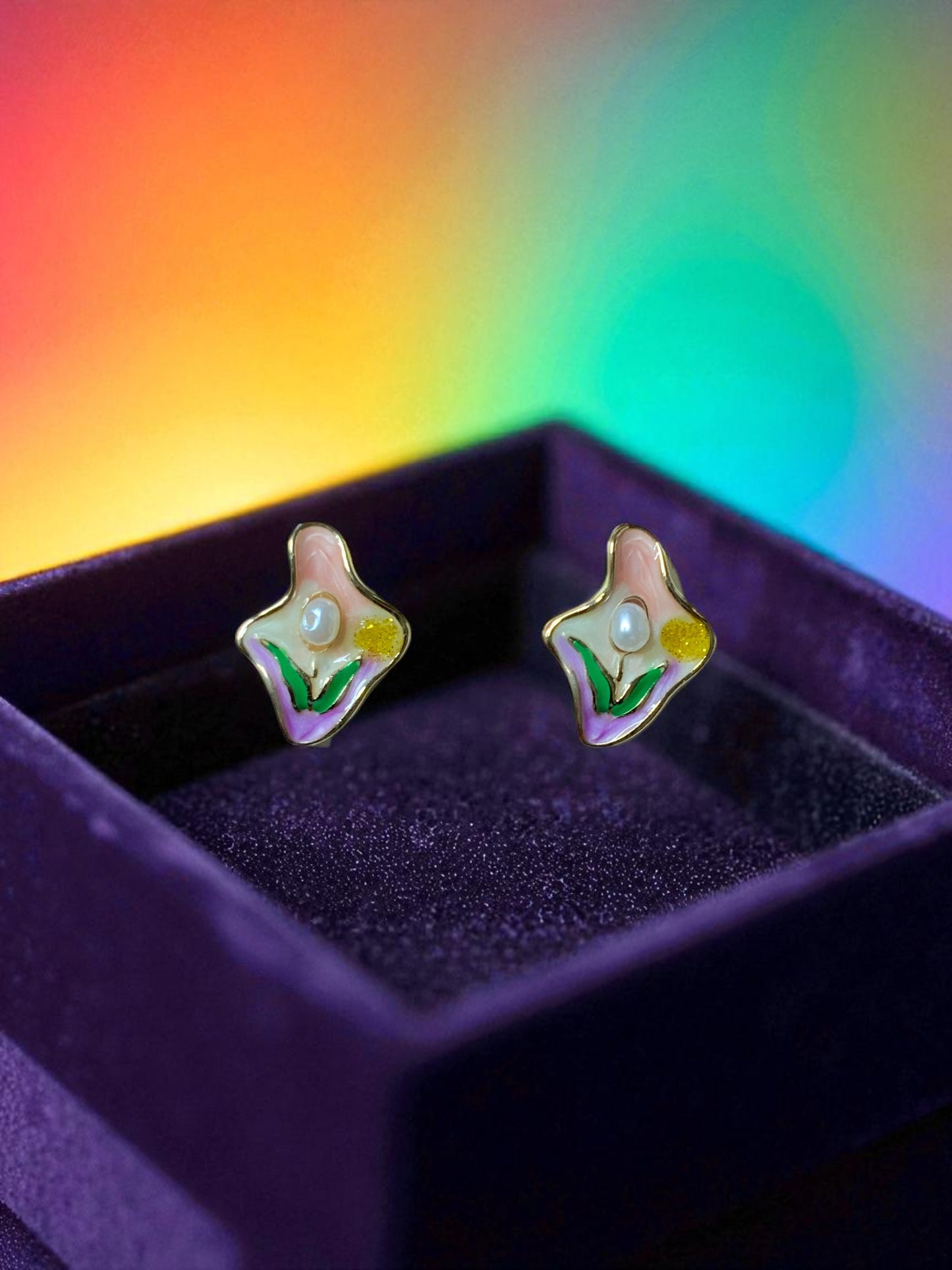 PASTEL BLOOM ENAMEL & PEARL STUD EARRINGS