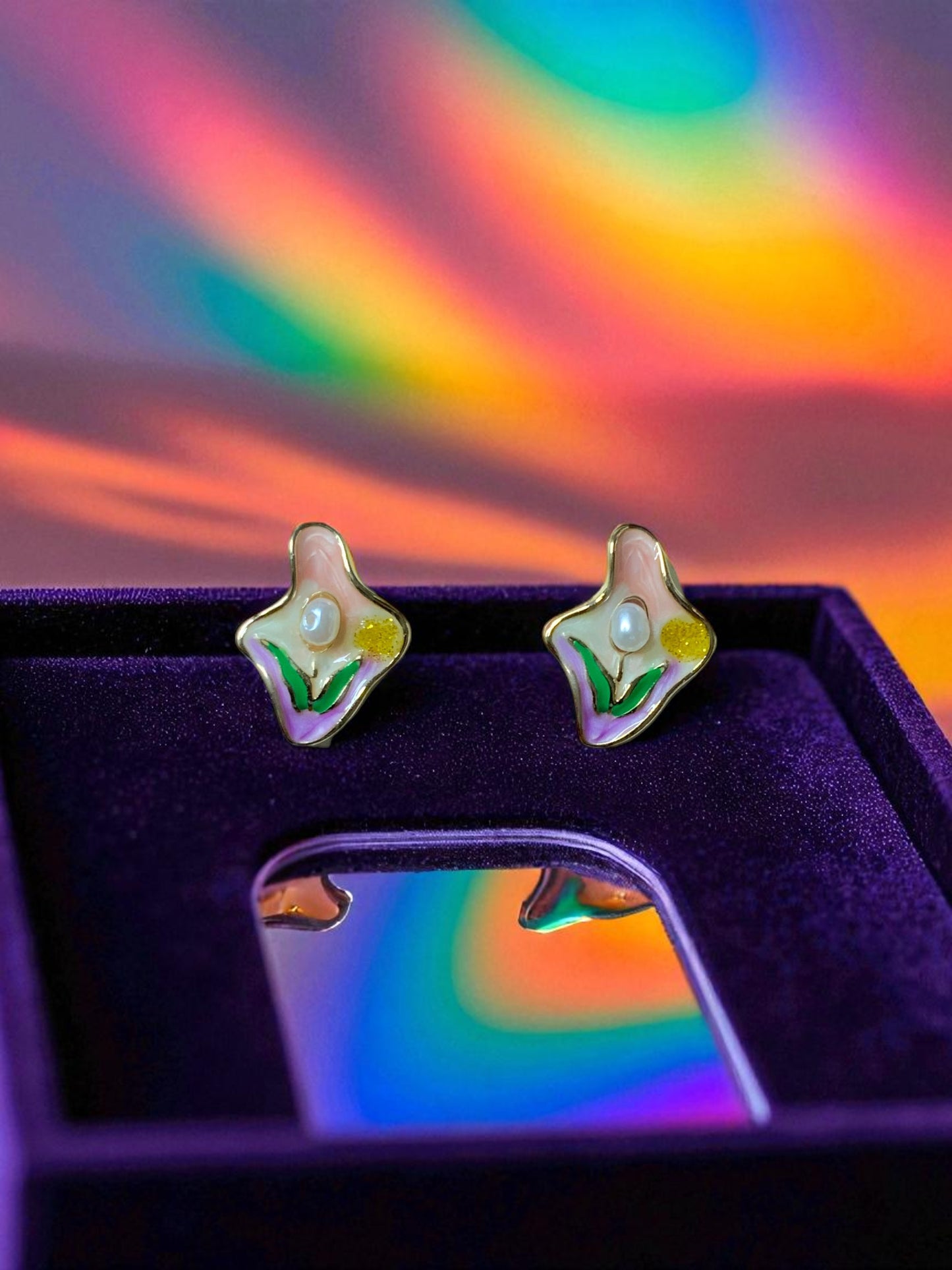 PASTEL BLOOM ENAMEL & PEARL STUD EARRINGS
