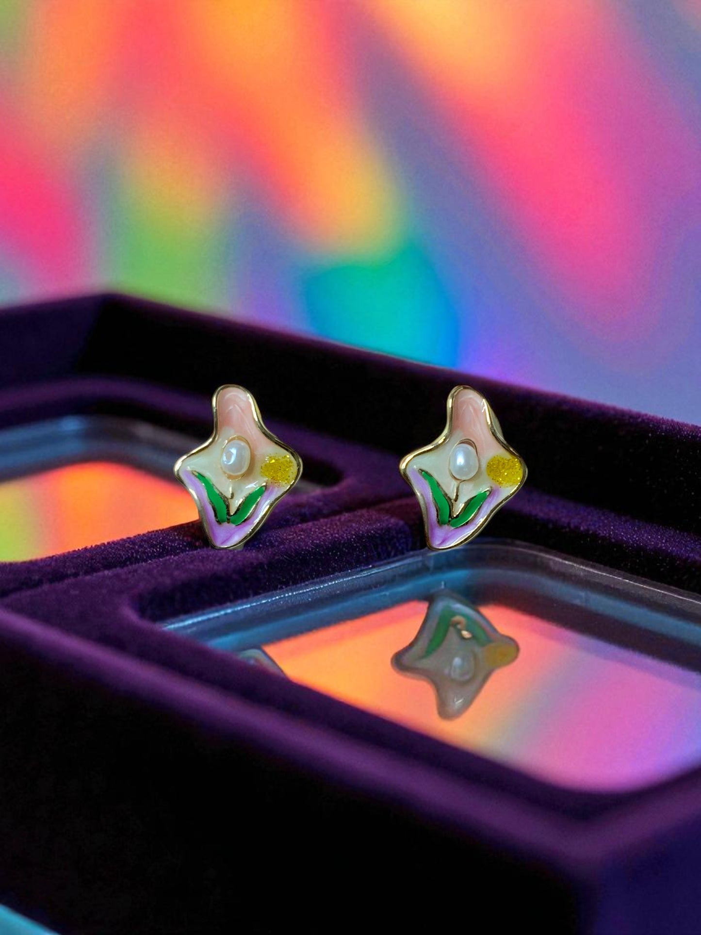 PASTEL BLOOM ENAMEL & PEARL STUD EARRINGS