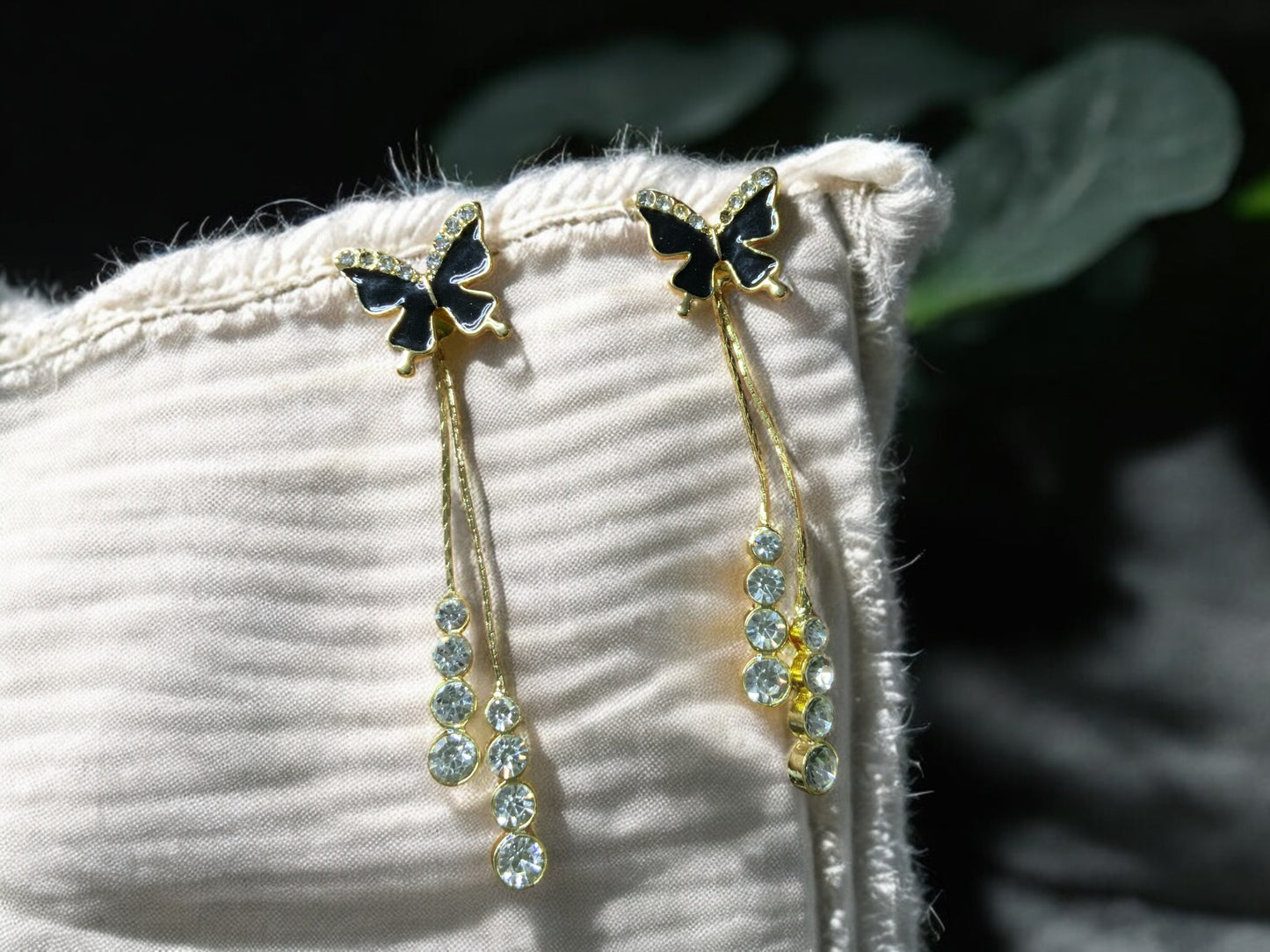 BUTTERFLY DROP EARRINGS WITH CRYSTAL ACCENTS