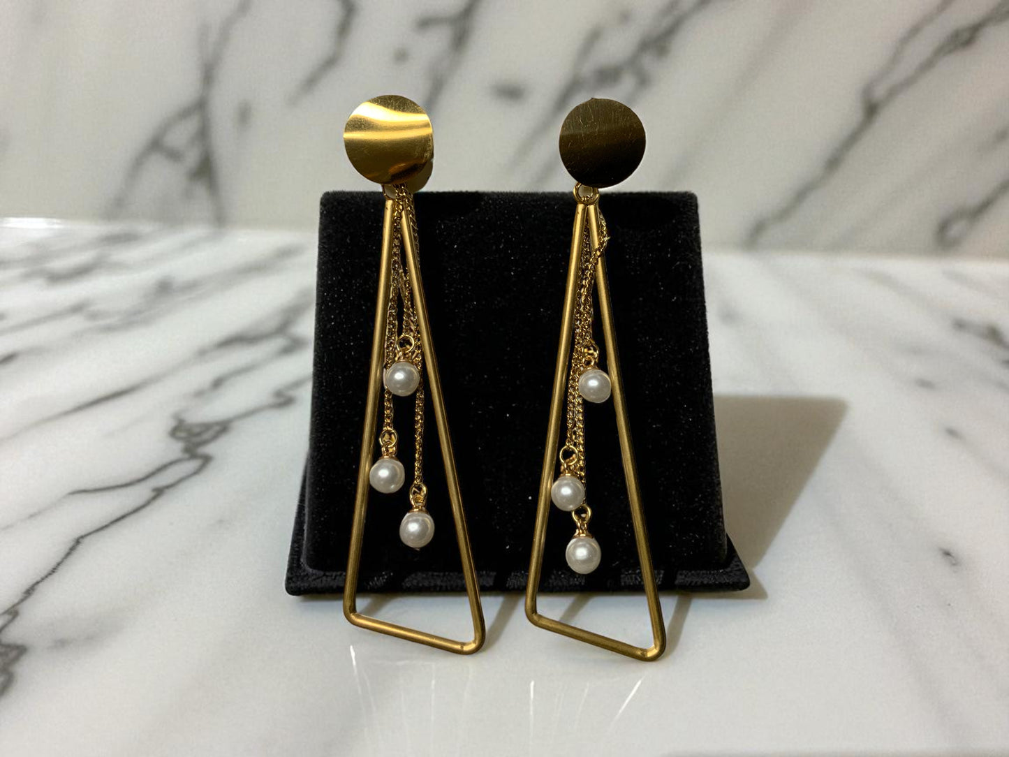 PEARL DRAPE GEOMETRIC DROP EARRINGS