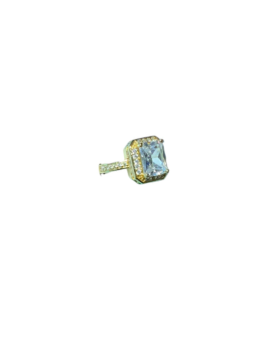 ROYAL RADIANCE EMERALD CUT CRYSTAL GOLD RING