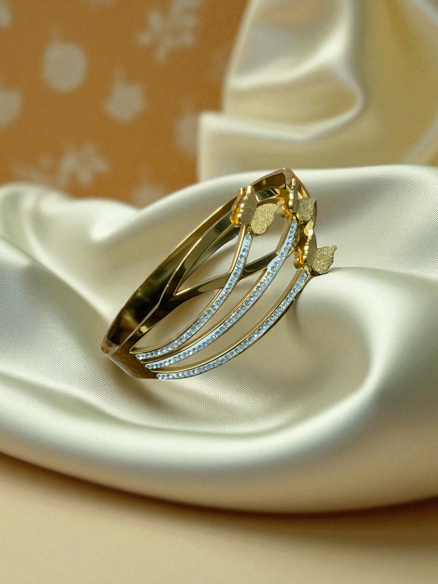 GOLDEN BUTTERFLY CASCADE CZ BANGLE BRACELET