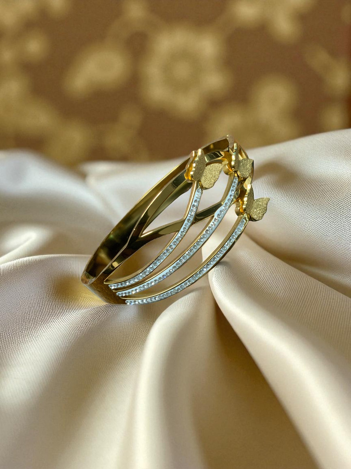 GOLDEN BUTTERFLY CASCADE CZ BANGLE BRACELET